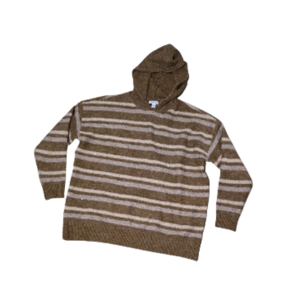 Nine West Brown Striped Sequin Hoodie Sweater size OX